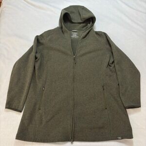 LL Bean Fleece Full Zip Hoodie Jacket Olive Green 1X Regular Womens Cozy Comfort